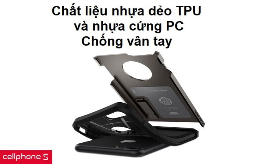 Chất liệu nhựa dẻo TPU và nhựa cứng PC giúp cố định máy và chống vân tay tốt