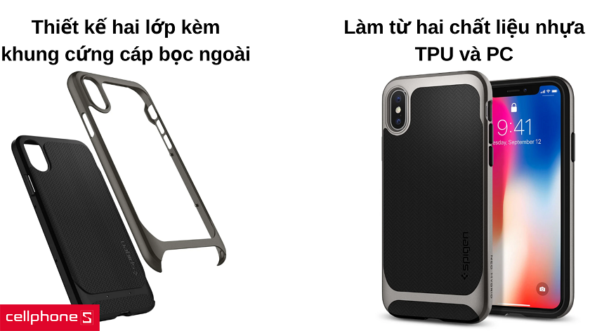 Thiết kế hai lớp bảo vệ giúp chống sốc ở mọi góc cạnh trên iPhone X