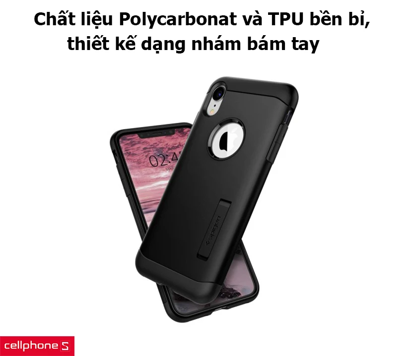 Sự kết hợp giữa chất liệu Polycarbonat và TPU bền bỉ, thiết kế dạng nhám bám tay