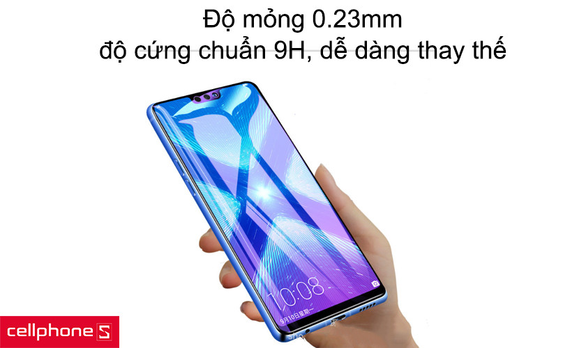 Độ mỏng 0.23mm, độ cứng chuẩn 9H, dễ dàng thay thế