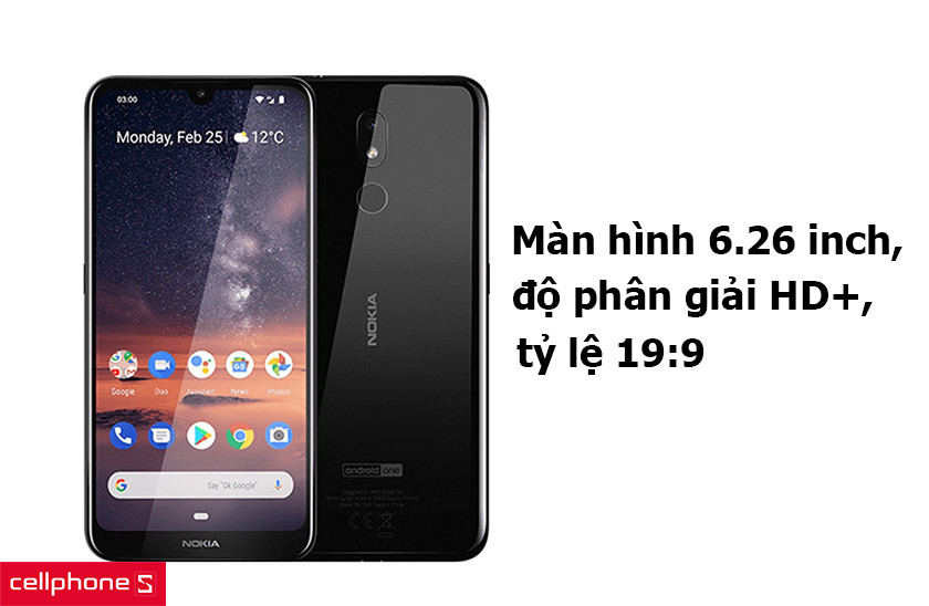Nokia 3.2 – Màn hình kích thước 6.26 inch, độ phân giải HD+, tỷ lệ 19:9