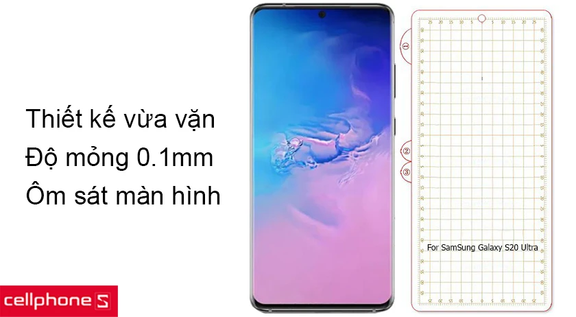 Thiết kế ôm sát màn hình Samsung Galaxy S20 Ultra và độ mỏng 0.1mm