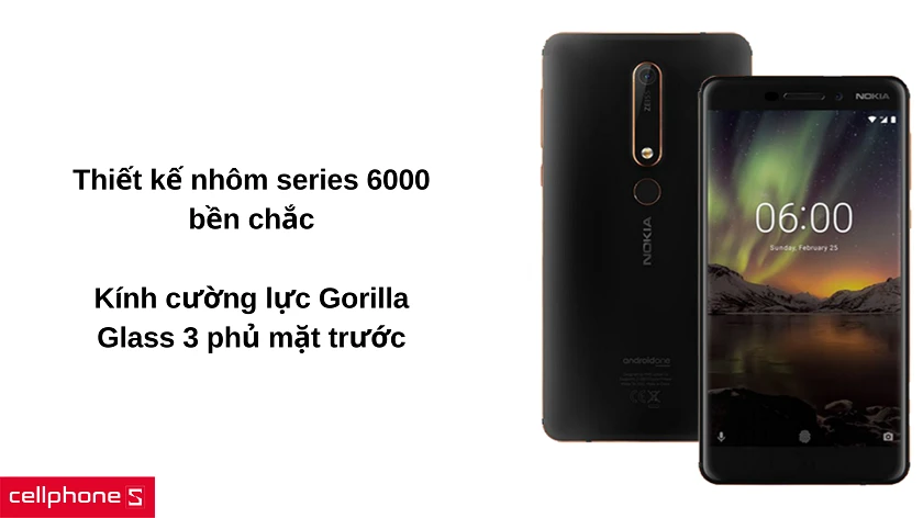 Nokia 6 (2018) – màn mình kính cường lực Gorilla Glass 3