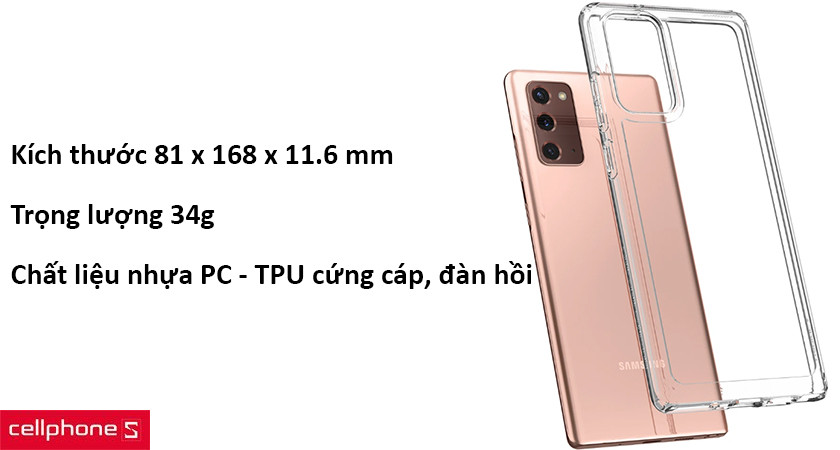 Trọng lượng siêu nhẹ chỉ 34g, chất liệu nhựa PC-TPU trong suốt