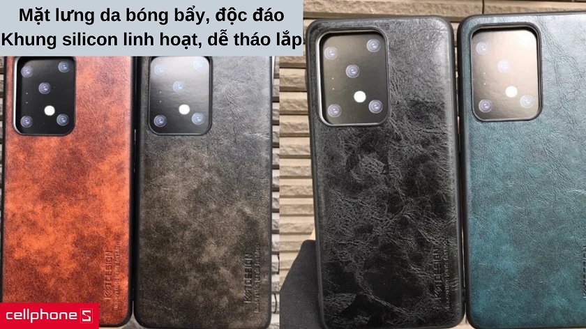 Mặt lưng da bóng bẩy, khung ốp silicon linh hoạt