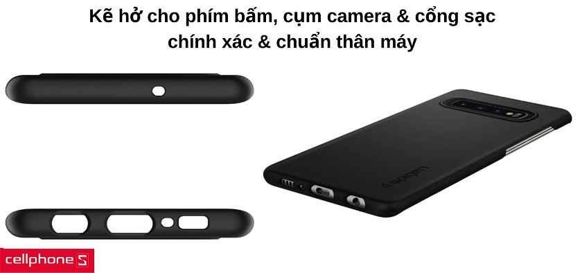 Các kẽ hở cho loa ngoài, phím bấm & cổng sạc đều theo chuẩn Galaxy S10