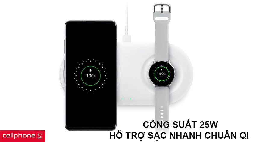 Công suất 25W hỗ trợ sạc 2 thiết bị