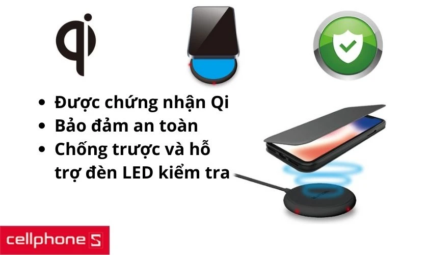Bộ sạc không dây Elecom W-QA16BK Qi 5W 1M tích hợp cáp
