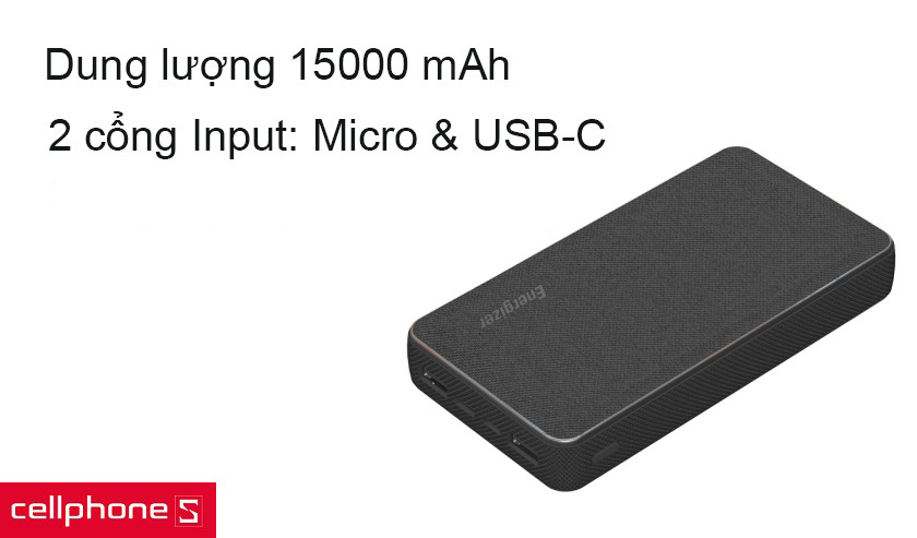 Dung lượng pin 15000mAh, tích hợp công nghệ Auto voltage sensing