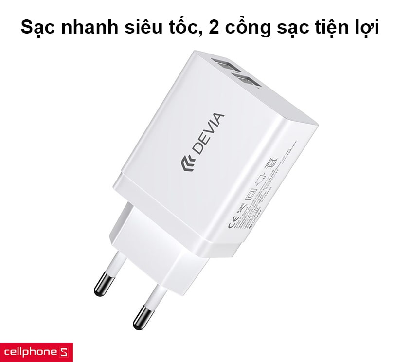 Sạc Devia Smart Series 2 cổng USB (EU, 2.4A)