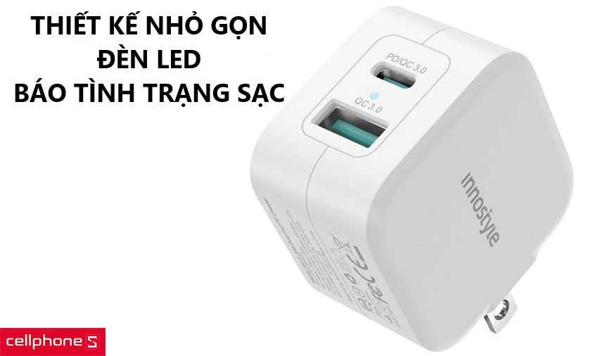 Thiết kế nhỏ gọn, đèn LED báo tình trạng sạc pin
