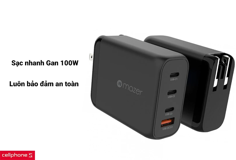 Công nghệ sạc nhanh Gan 100W, luôn bảo đảm an toàn