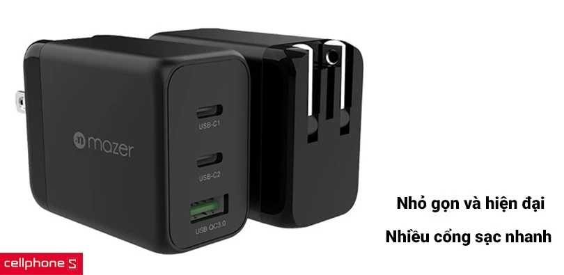 Củ sạc nhanh Mazer Infinite Boost Supermini Gan 65W - Sạc nhanh 65W tiện lợi