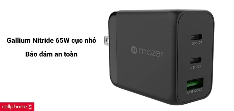 Gallium Nitride 65W cực nhỏ giúp sạc nhanh hơn, bảo đảm an toàn khi sử dụng