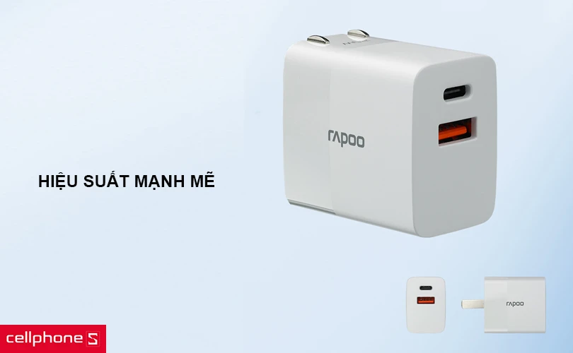 Sạc Rapoo 2 cổng (USB-C + USB-A) 20W PA20 – Thiết kế tinh tế, sạc tốc độ cao