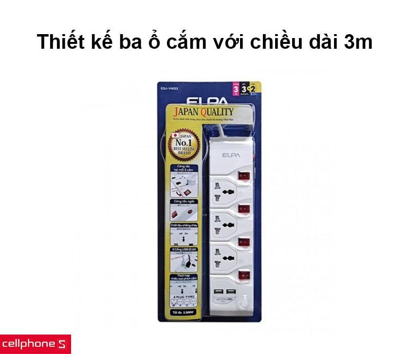 Thiết kế ba ổ cắm với chiều dài 3m