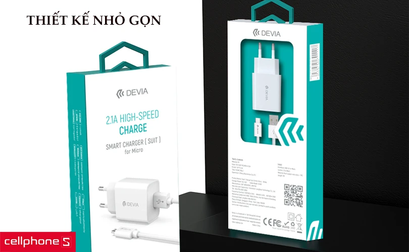 Sạc Devia Smart Series EU Suit 2.1A kèm cáp Micro USB V2