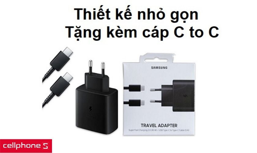 Thiết kế nhỏ gọn, tặng kèm cáp sạc C to C rất tiện lợi