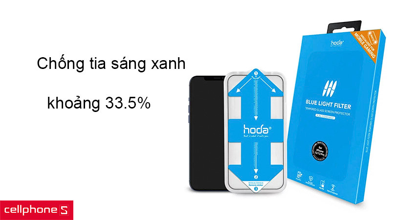 Dán cường lực iPhone 13 / 13 Pro Hoda chống tia sáng xanh và vân tay 