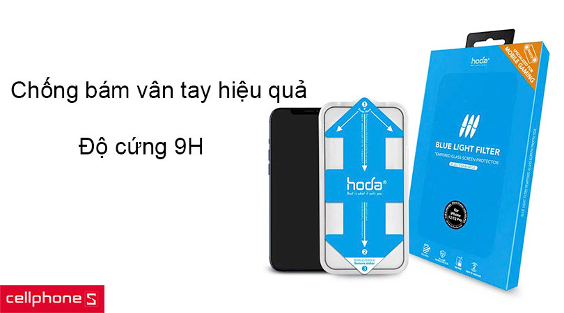 Dán cường lực iPhone 13 / 13 Pro Hoda chống tia sáng xanh và vân tay 