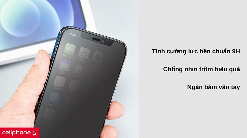 Dán cường lực cho iPhone 13 / 13 Pro - Hoda full đen cao cấp 2in1 chống nhìn trộm và vân tay (Có kit hỗ trợ dán)