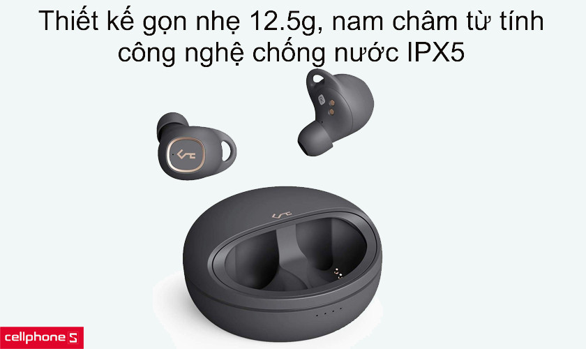 Thiết kế gọn nhẹ 12.5g, trang bị nam châm từ tính, công nghệ chống nước IPX5