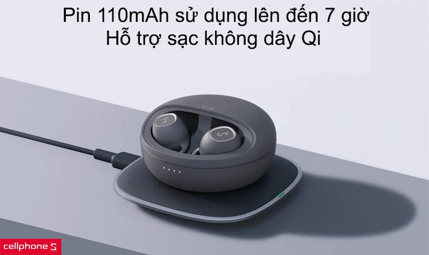 Pin 110mAh sử dụng lên đến 7 giờ, hỗ trợ sạc không dây Qi