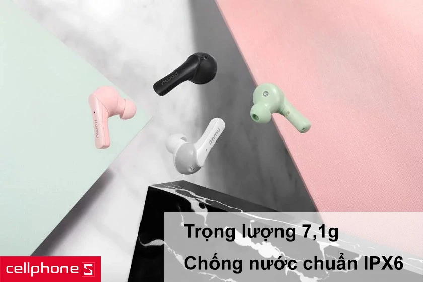 Trọng lượng cực nhẹ 7,1g, chống nước chuẩn IPX6