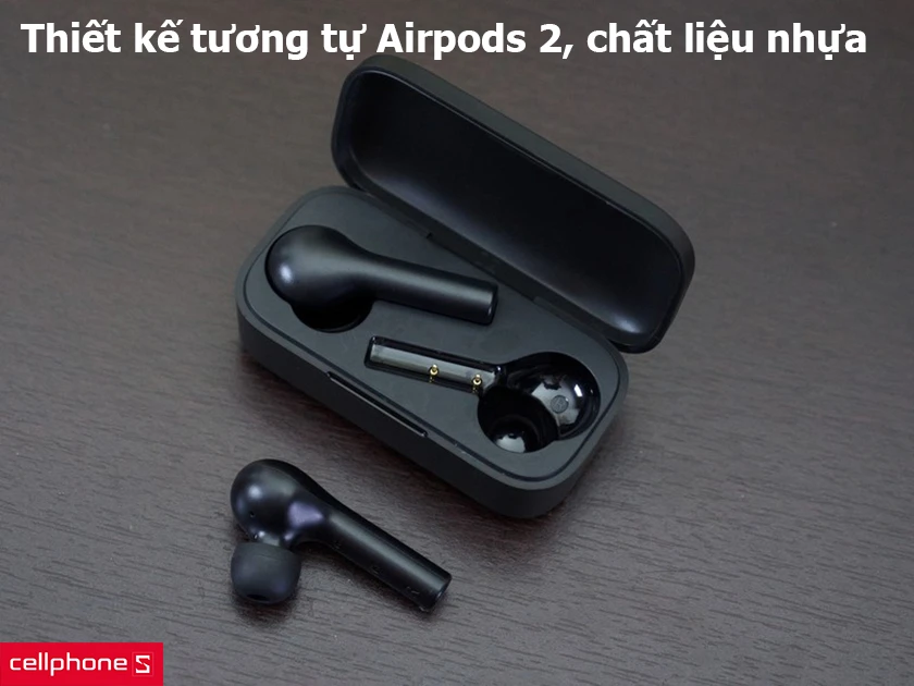 Thiết kế tương tự Airpods 2, hoàn thiện từ nhựa nhám