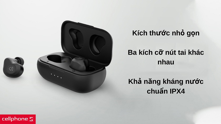 Thiết kế công thái học cùng nút tai vừa vặn tạo cảm giác êm ái khi đeo, khả năng chống nước chuẩn IPX4