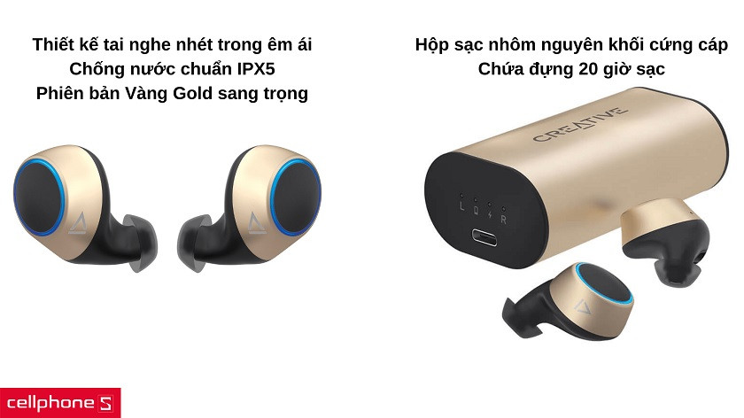 Thiết kế nhét trong êm ái, chống nước bền bỉ