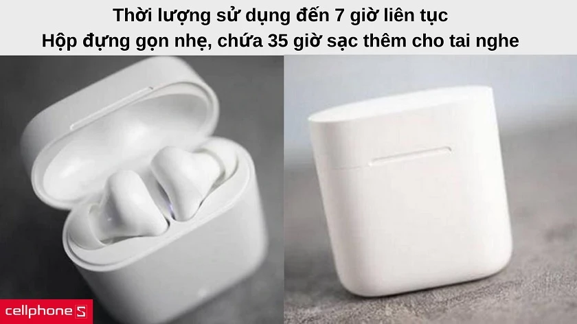 Thời lượng nghe nhạc đến 7 giờ liền, đi kèm với hộp sạc tiện lợi