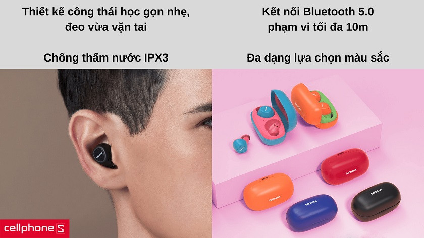 Kiểu dáng gọn nhẹ êm tai, kết nối Bluetooth 5.0