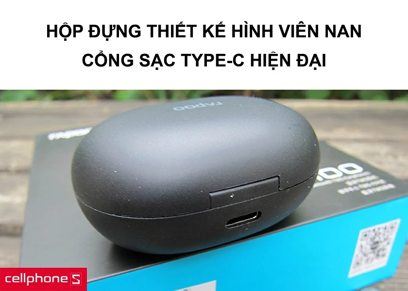 Hộp tai nghe thiết kế hình viên nan cùng khả năng sạc thông qua cổng Type-C hiện đại