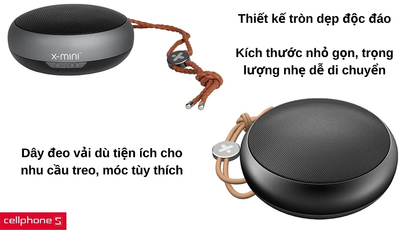 Thiết kế tròn dẹp độc đáo, có cả dây đeo tiện ích