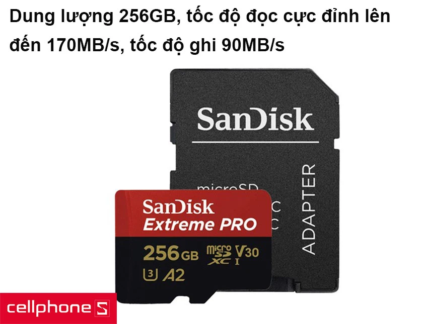Dung lượng 256GB, tốc độ đọc cực đỉnh lên đến 170MB/s, tốc độ ghi 90MB/s
