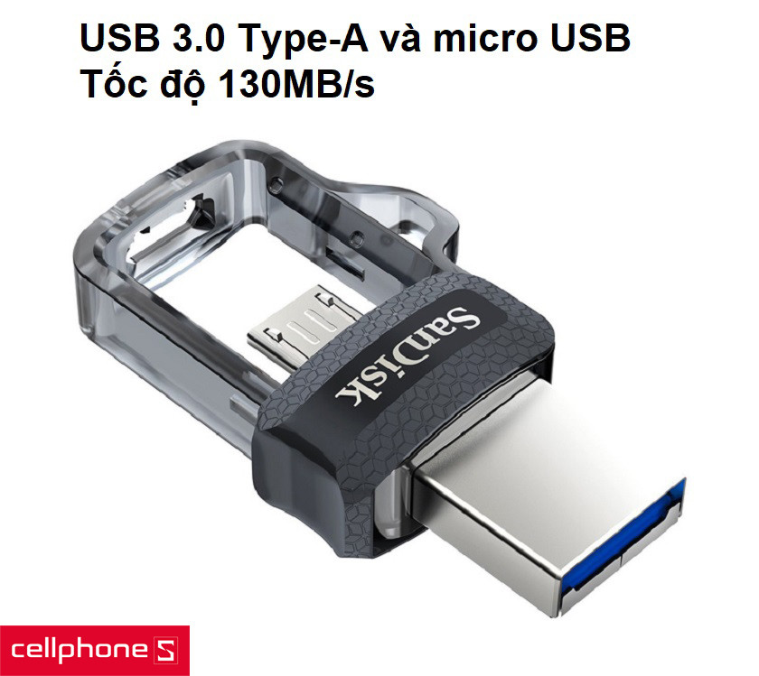 2 đầu cắm micro USB và USB 3.0 Type-A cho tốc độ truyền dữ liệu nhanh chóng