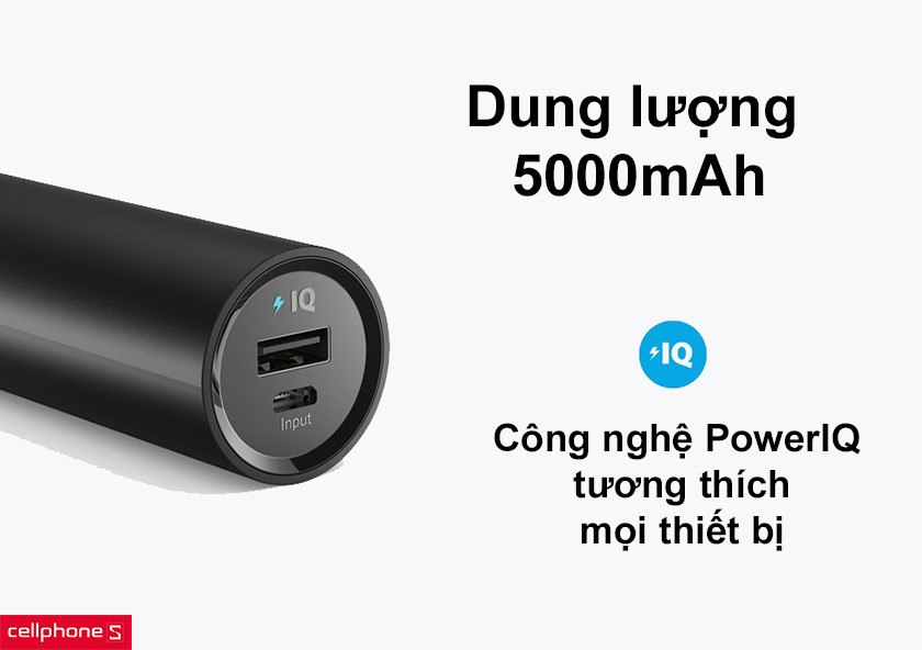 Dung lượng 5000mAh, công nghệ PowerIQ tương thích mọi thiết bị