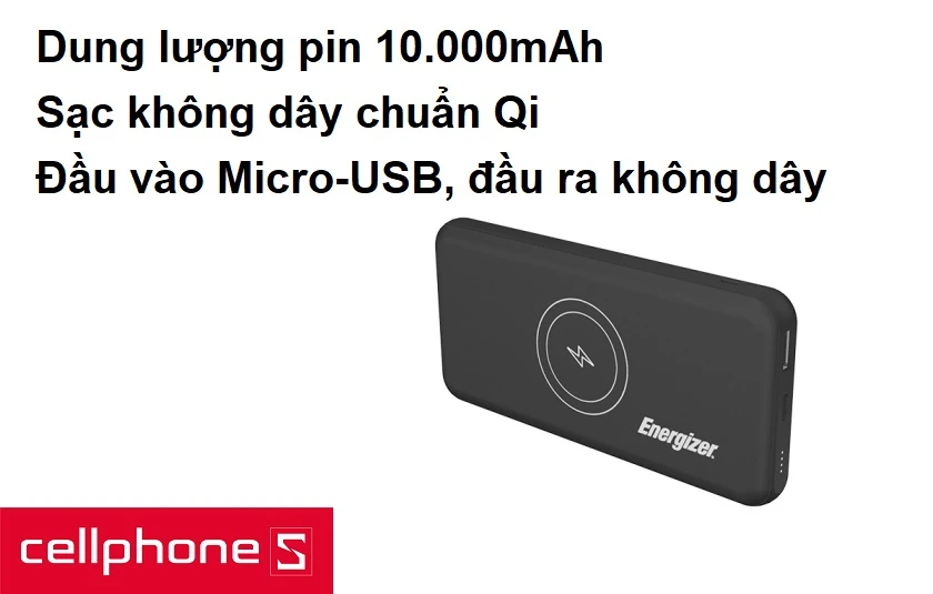 Dung lượng pin 10.000mAh, sạc không dây chuẩn Qi