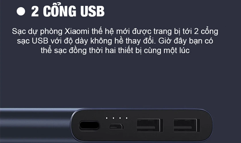2 cổng USB tiện lợi, công nghệ sạc nhanh QC 3.0 cả hai chiều