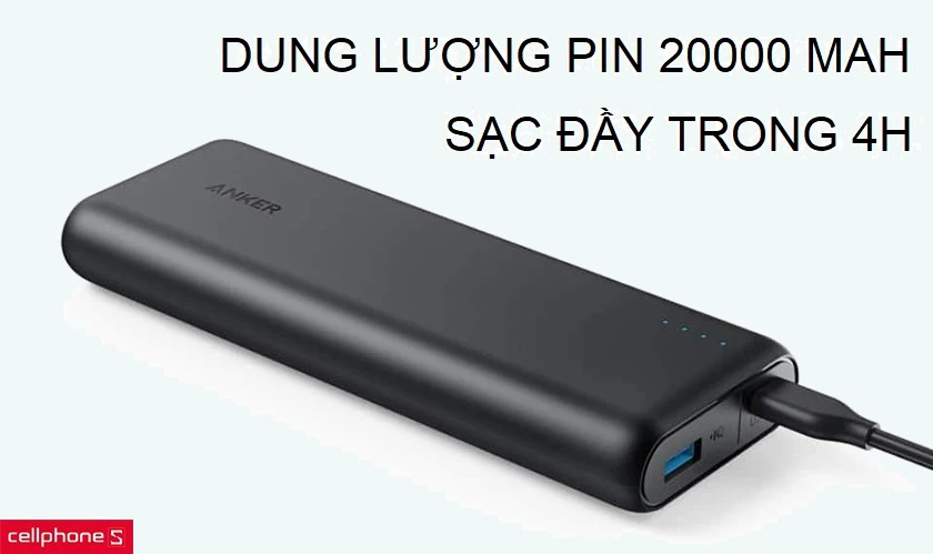 Dung lượng pin cao, sạc đầy pin dự phòng trong 4 giờ với công suất 30W
