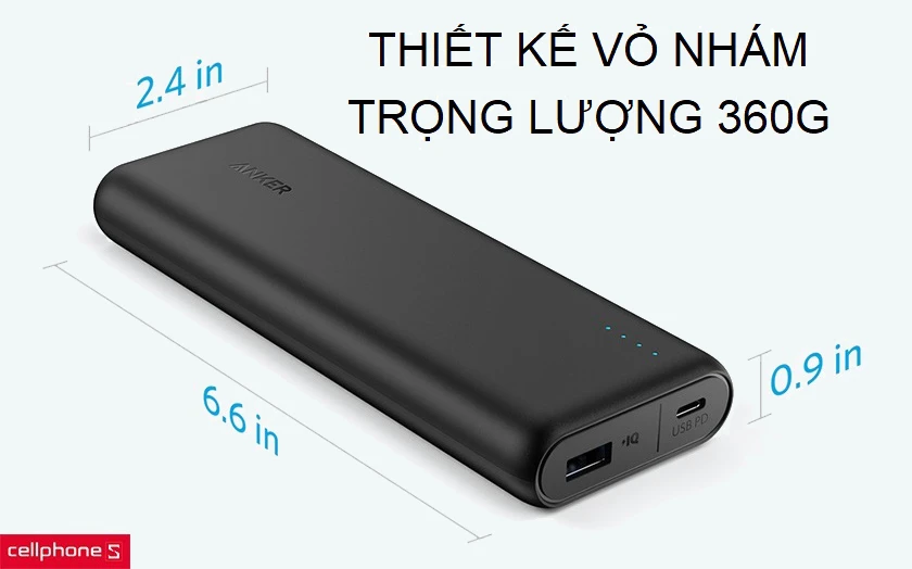 Pin dự phòng Anker PowerCore Speed A1275 thiết kế nhỏ gọn, chất liệu vỏ nhám sang trọng