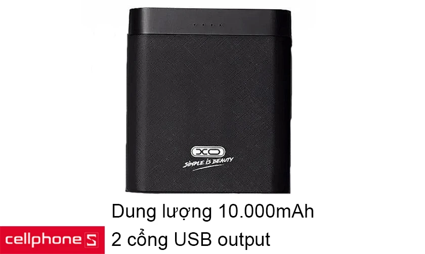 Dung lượng lớn 10.000mAh, hai cổng ra USB