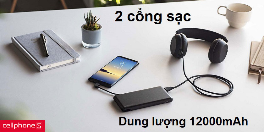 Mophie Power Stastion Plus với dung lượng 12000 mAh và hỗ trợ sạc 2 thiết bị cùng lúc