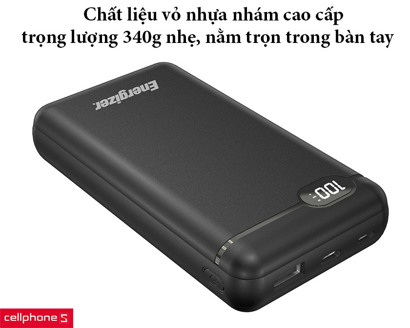 Chất liệu vỏ nhựa nhám cao cấp, trọng lượng 340g nhẹ, nằm gọn trong bàn tay