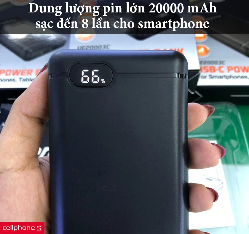 Dung lượng pin lớn 20000 mAh cho khả năng sạc nhiều lần  