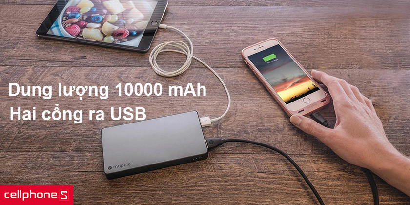 Dung lượng là 10000 mAh, công nghệ sạc thích ứng thông minh