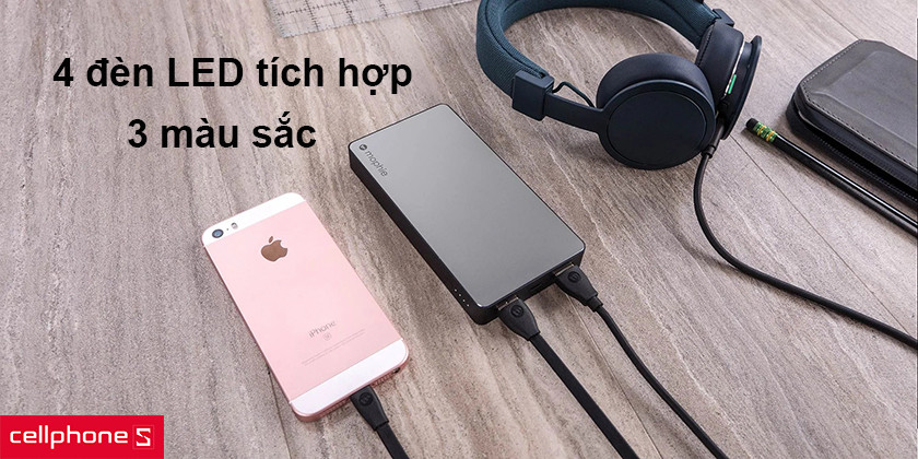 4 đèn LED tích hợp hiển thị trạng thái sạc và thời lượng pin