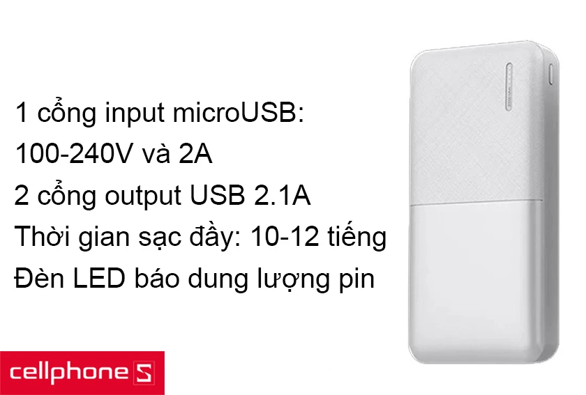 Pin dự phòng Remax 20.000mAh RPP-136 được trang bị 1 cổng input
