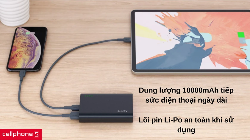 Viên pin dung lượng 10000mAh với lõi pin Li-Po an toàn khi sử dụng